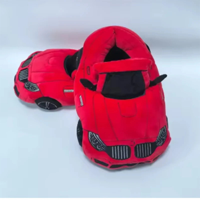 Car Plush Slippers Fun Cartoon Vehicle Shape Stuffed Shoe Winter Warm Soft House Shoes for Women Birthday Christmas