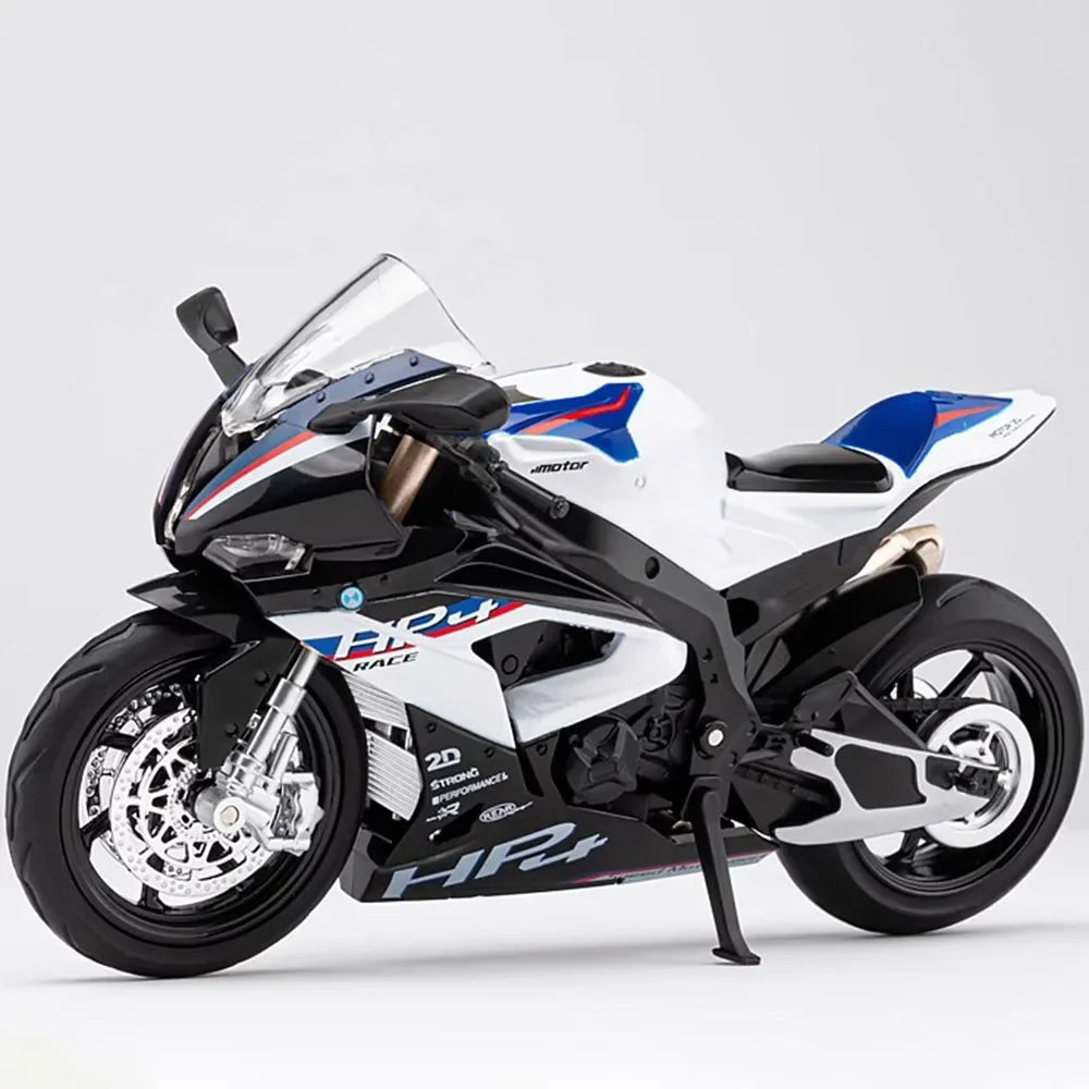 1:12 Scale BMW HP4 Motorcycle Model Car Toy Alloy Diecast Light Music Shock Absorption Motor Miniature Models Kids Birthday Gift