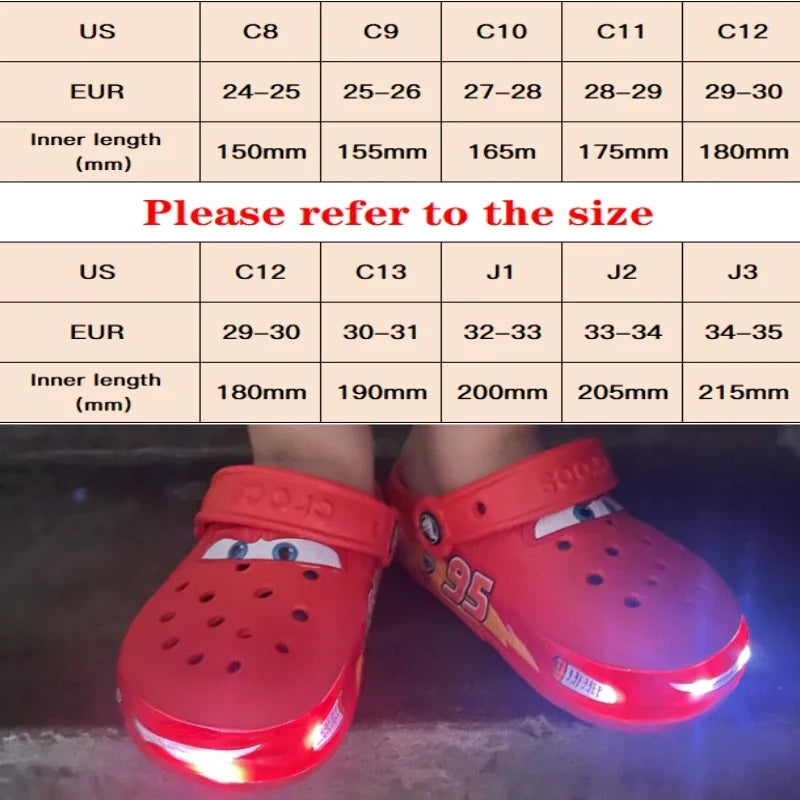 Lightning Mcqueen Pixar Crocs flashing light Outdoor beach slippers Cute Cartoon anime Pool anti slip No95 cars slippers