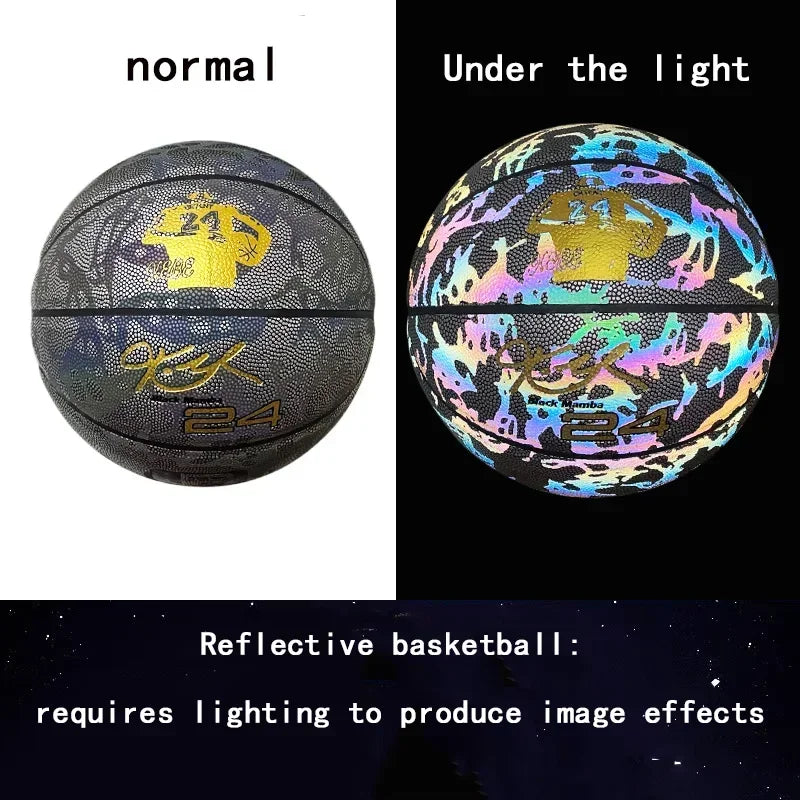 Holographic Reflective Basketball Size 5/7 for Youth Adults Glowing Luminous Basketball Outdoor Indoor Rubber Balls High Quality