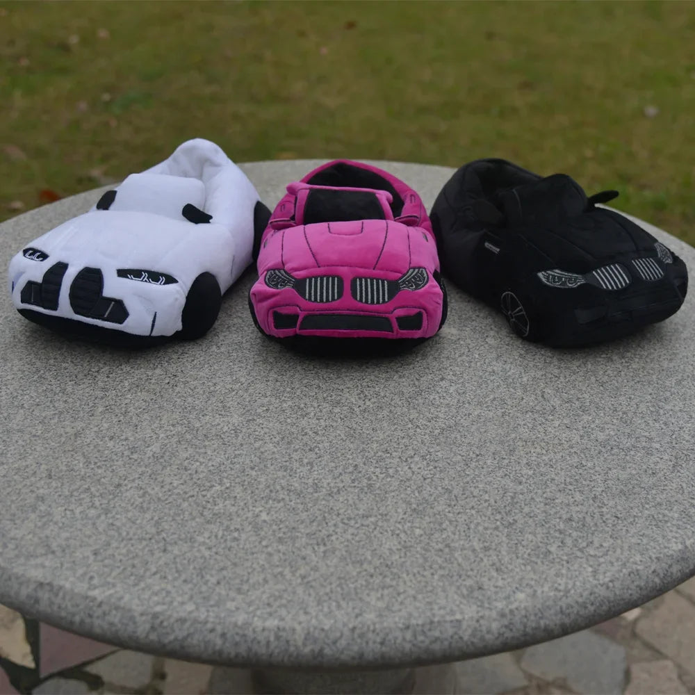 Car Plush Slippers Fun Cartoon Vehicle Shape Stuffed Shoe Winter Warm Soft House Shoes for Women Birthday Christmas