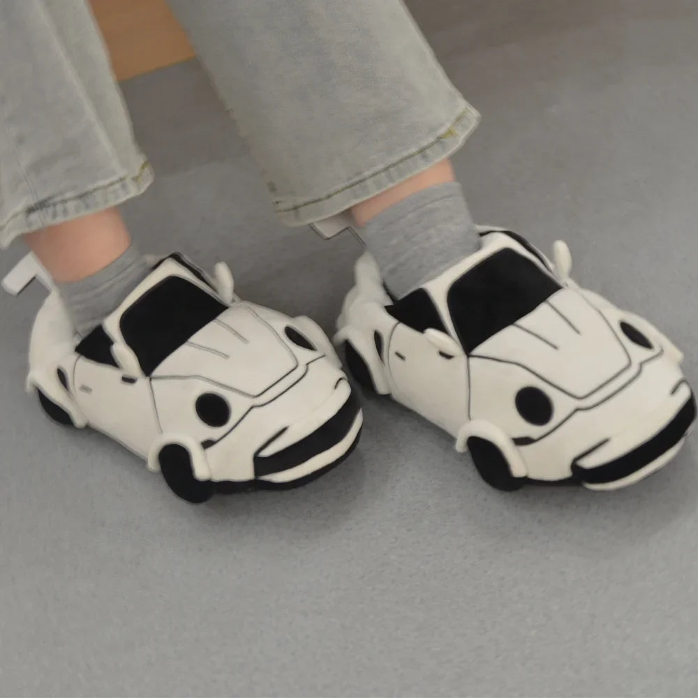 Car Plush Slippers Fun Cartoon Vehicle Shape Stuffed Shoe Winter Warm Soft House Shoes for Women Birthday Christmas