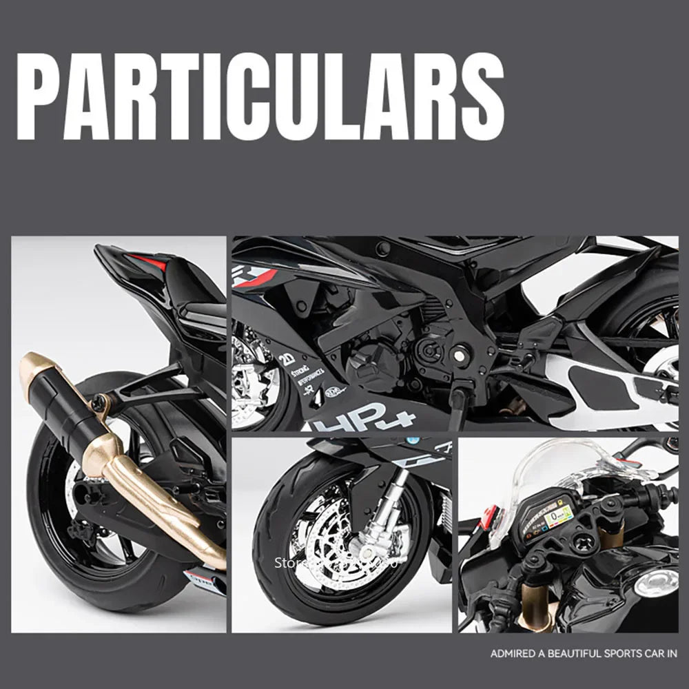 1:12 Scale BMW HP4 Motorcycle Model Car Toy Alloy Diecast Light Music Shock Absorption Motor Miniature Models Kids Birthday Gift