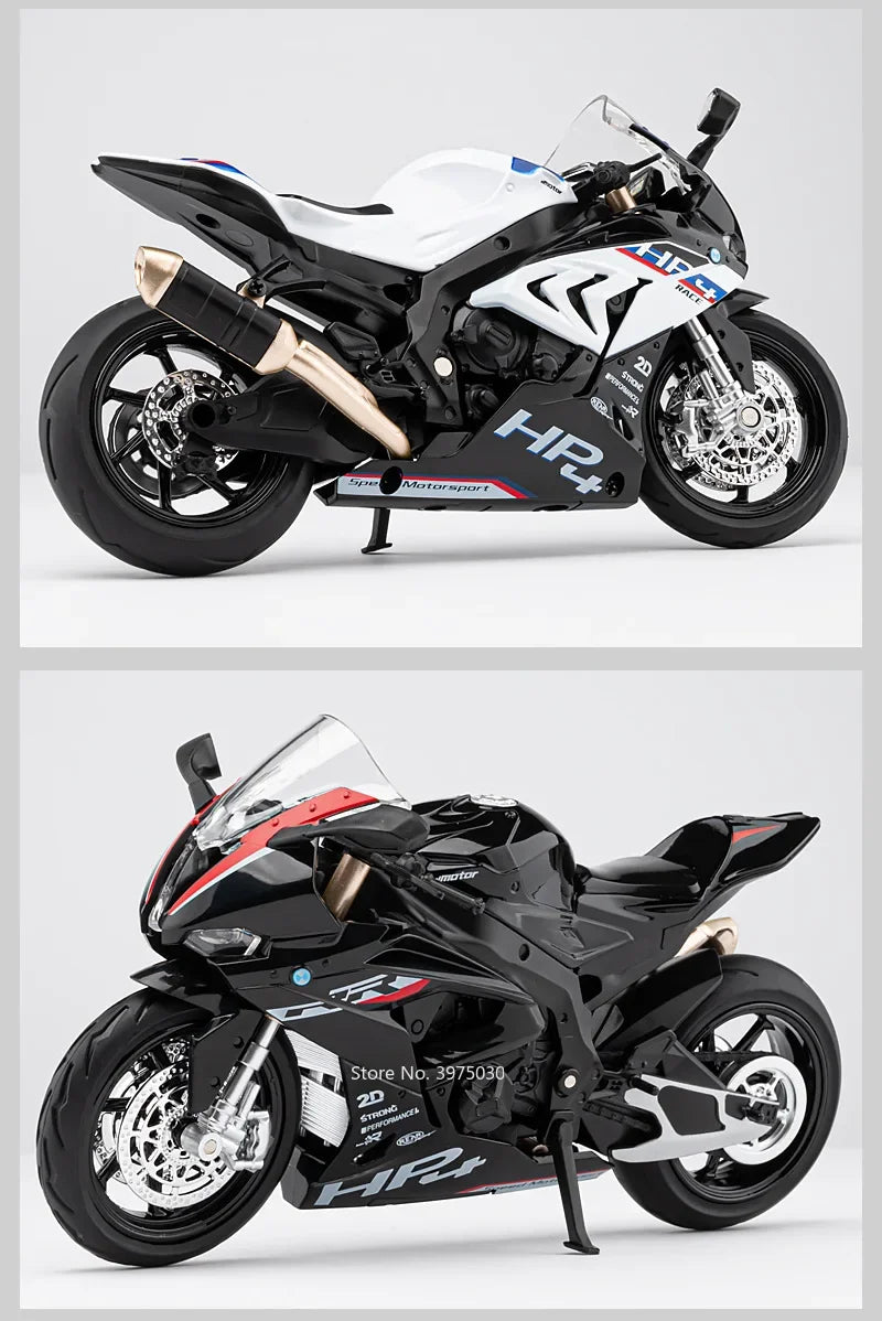 1:12 Scale BMW HP4 Motorcycle Model Car Toy Alloy Diecast Light Music Shock Absorption Motor Miniature Models Kids Birthday Gift