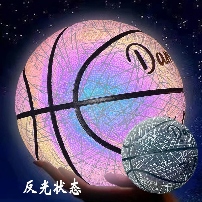 Holographic Reflective Basketball Size 5/7 for Youth Adults Glowing Luminous Basketball Outdoor Indoor Rubber Balls High Quality