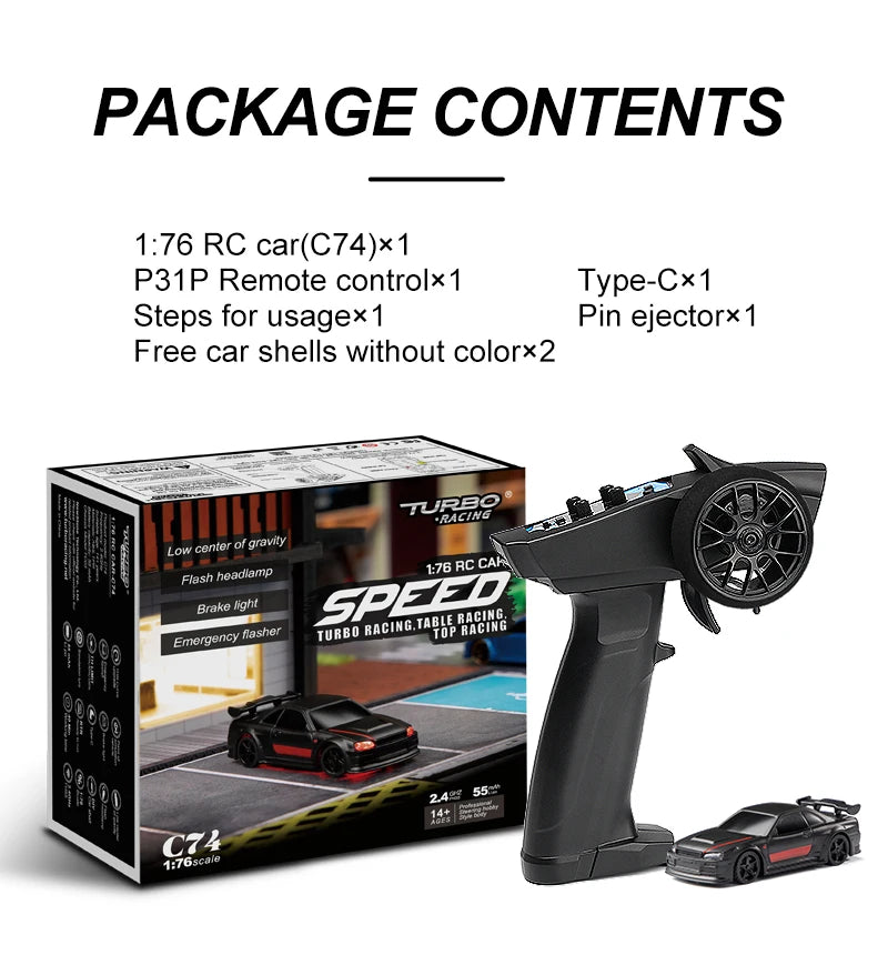 Turbo Racing 1:76 C64 C73 C72 C74 Drift RC Car With Gyro Radio Full Proportional Remote Control Toys RTR Kit For Kids and Adults