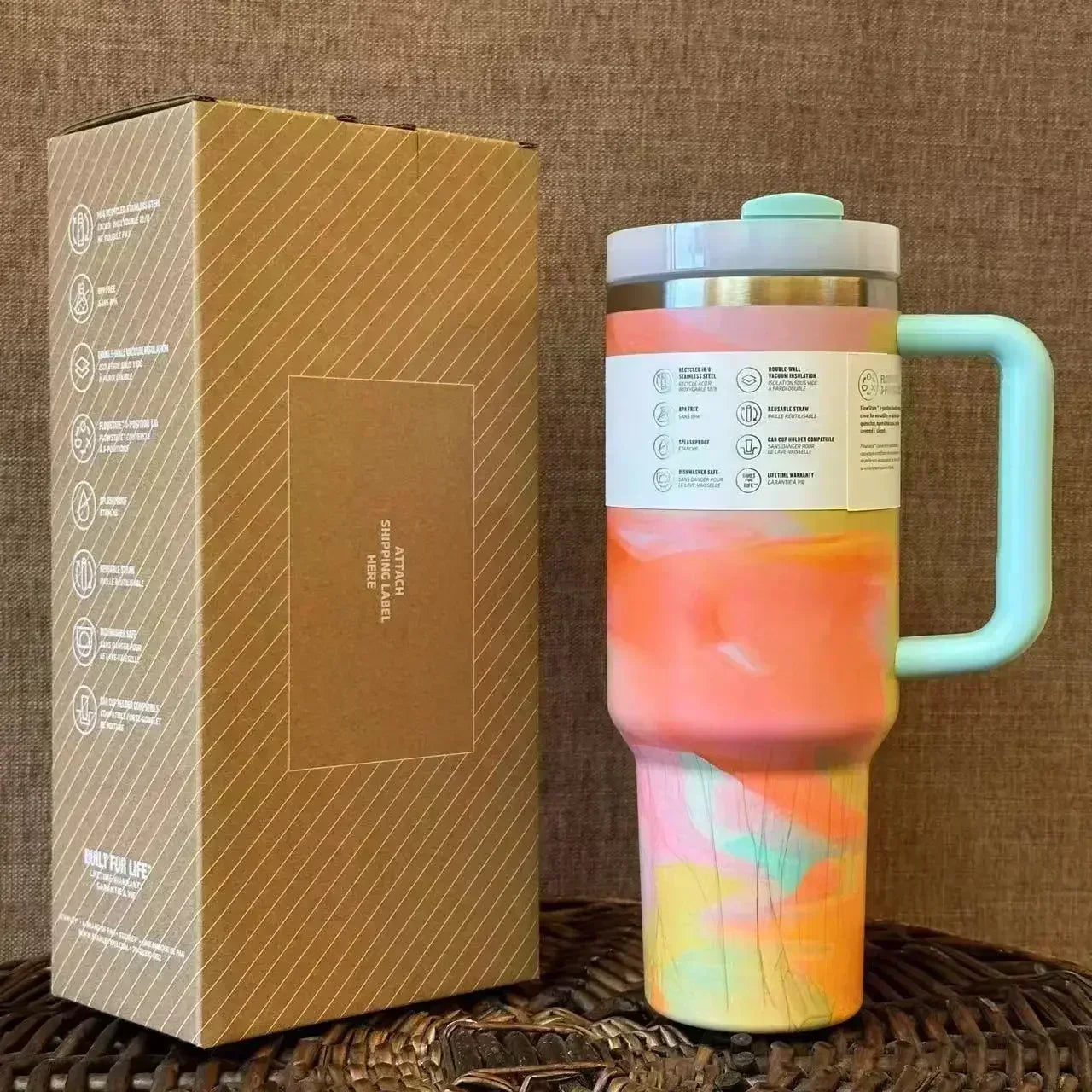 For Stanley 40oz Tumbler FlowState Straw Lid Stainless Steel Vacuum Insulated Car Mug Double Wall Thermal Iced Travel Cup bottle