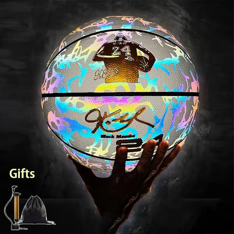 Holographic Reflective Basketball Size 5/7 for Youth Adults Glowing Luminous Basketball Outdoor Indoor Rubber Balls High Quality