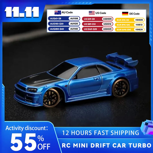 1/76 RC Mini Drift Car TURBO RACING Rear Wheel Drive Racing Built in Metal Weights for Boys Gift RTR Mode