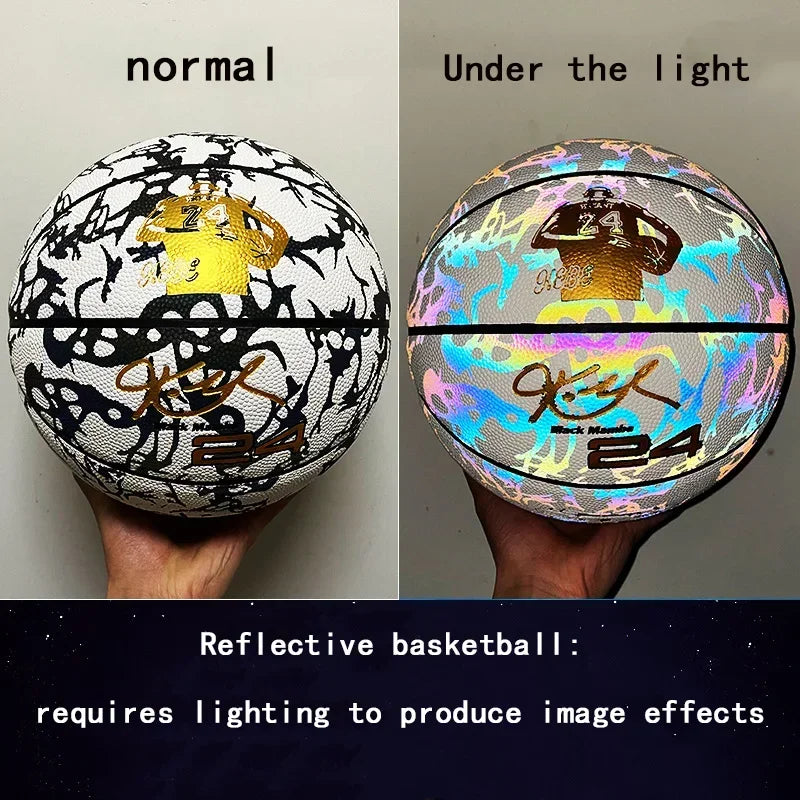 Holographic Reflective Basketball Size 5/7 for Youth Adults Glowing Luminous Basketball Outdoor Indoor Rubber Balls High Quality