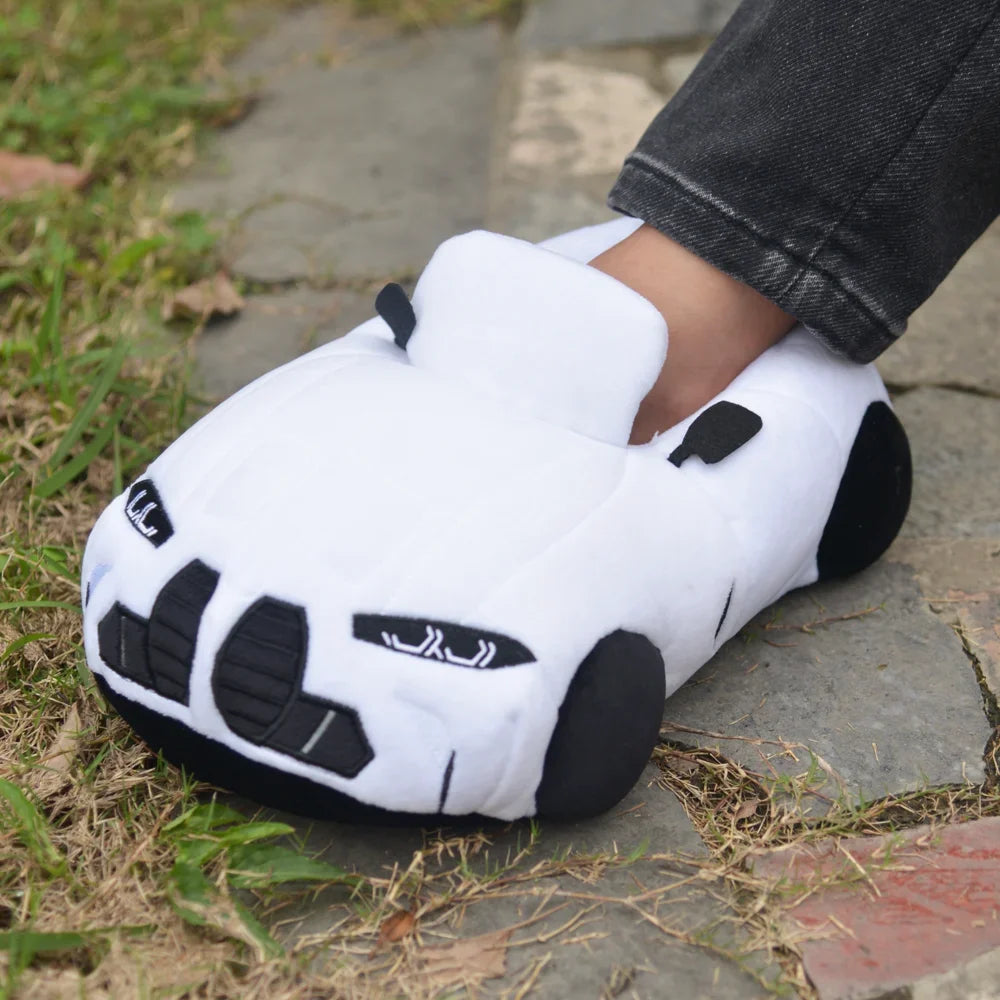 Car Plush Slippers Fun Cartoon Vehicle Shape Stuffed Shoe Winter Warm Soft House Shoes for Women Birthday Christmas