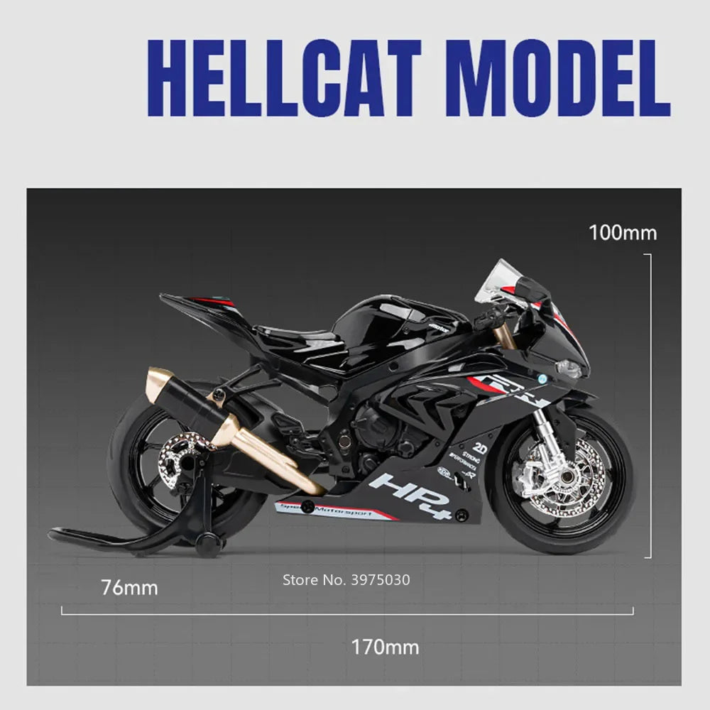 1:12 Scale BMW HP4 Motorcycle Model Car Toy Alloy Diecast Light Music Shock Absorption Motor Miniature Models Kids Birthday Gift