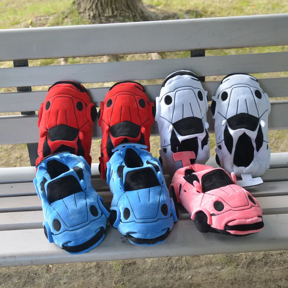 Car Plush Slippers Fun Cartoon Vehicle Shape Stuffed Shoe Winter Warm Soft House Shoes for Women Birthday Christmas