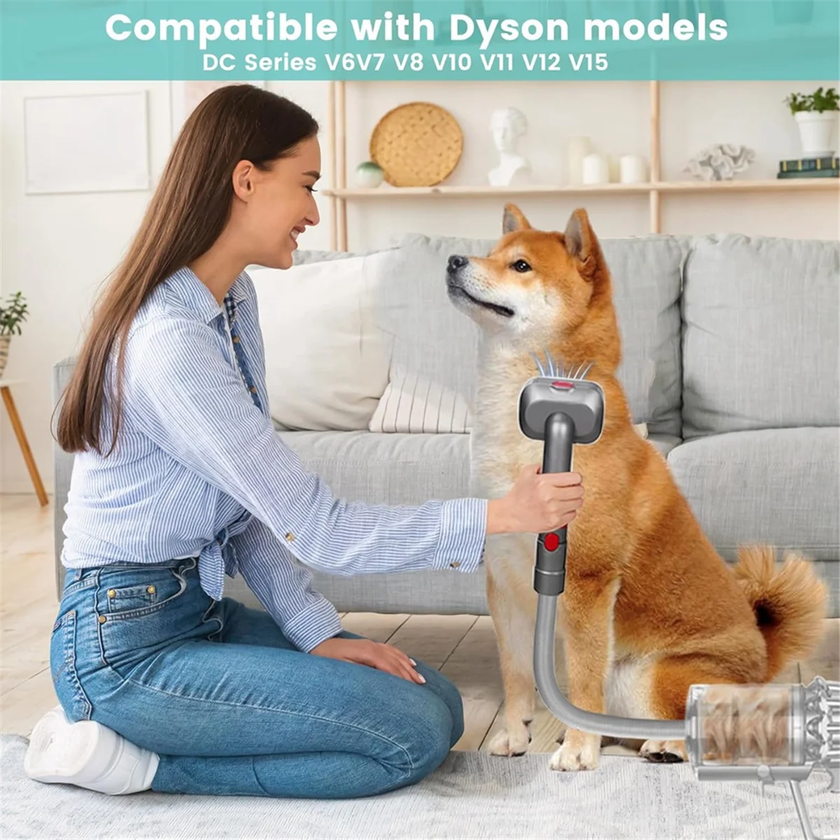 Pet Dog Grooming Kit for Dyson Vacuum V7 V8 V10 V11 V12 V15,Dog Grooming Brush Attachment,Dog Hair Groomer Tools